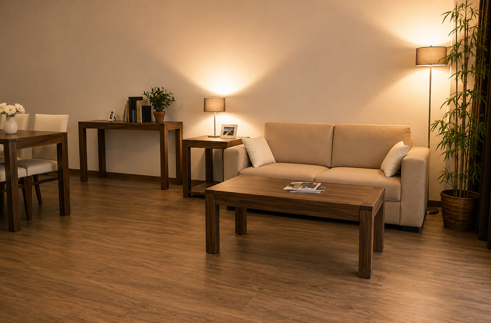 Fitted bedroom storage and console in light oak